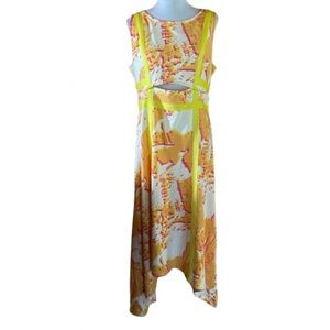 Making the Cut Winning Look Cutout Yellow and Orange Sleeveless Dress Large Maxi